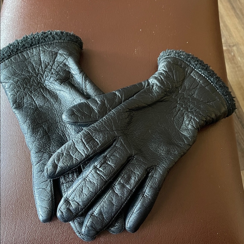 VTG FOWNES Women' Leather Gloves Black Lined Sz 7